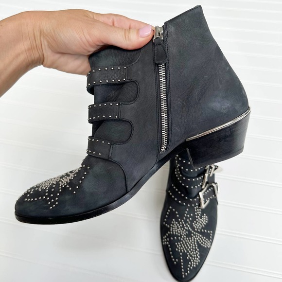 Chloe Black Ankle Boots with Silver Accents - Picture 8 of 9